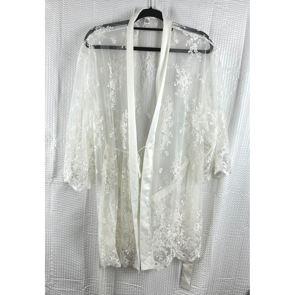 Rya Collection Darling Lace Robe M/L Ivory Sheer Bridal Wedding Embroidered